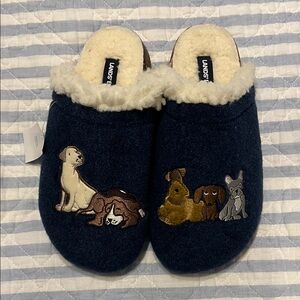 New Women's Sherpa Lined Clog House Slippers Navy Dogs 7